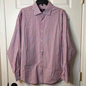 Men's sz L Vineyard Vines Classic Fit Burgee Shirt Long Sleeve Plaid Pink Blue